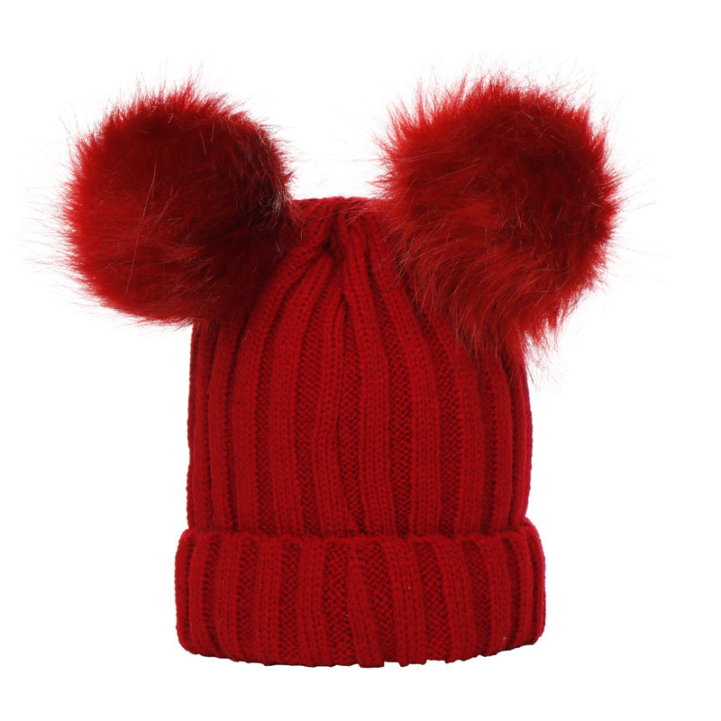Wholesale Parent-child Hat Threaded Double Fur Ball Knitted Hat Winter Hat